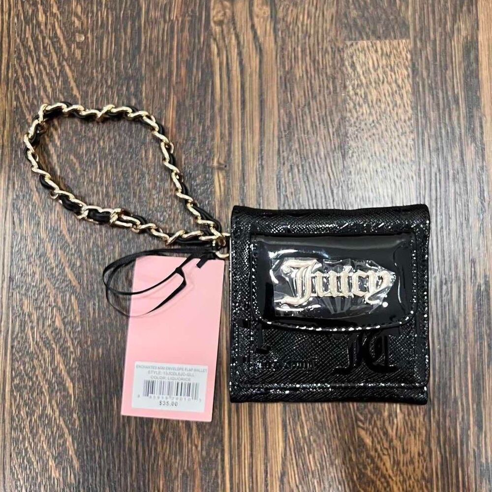 juicy couture enchanted mini envelope flap wallet in black liquorice (NWT)